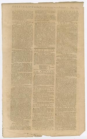 Seller image for POSTSCRIPT TO THE PENNSYLVANIA PACKET. NO. 181. [caption title] for sale by William Reese Company - Americana