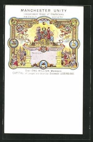 Lithographie Manchester Unity Friendly Society, Independent Order of Oddfellows, Freimaurer