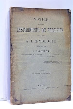 Bild des Verkufers fr Notice sur les Instruments de Prcision appliqus  l'Oenologie. Deuxime dition. zum Verkauf von ltimo Captulo S.L.