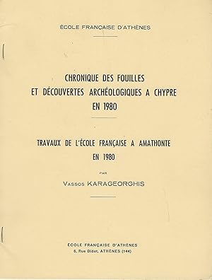 Immagine del venditore per Chronique des fouilles et dcouvertes archologiques  Chypre en 1980 venduto da Librairie Archaion
