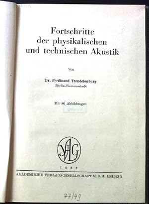 Bild des Verkufers fr Fortschritte der physikalischen und technischen Akustik. zum Verkauf von books4less (Versandantiquariat Petra Gros GmbH & Co. KG)