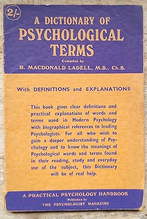 A Dictionary Of Psychological Terms With Definitions And Explanations