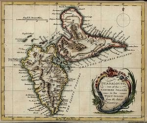 French Guadeloupe Caribee Islands Caribbean 1759 Bowen scarce periodical map