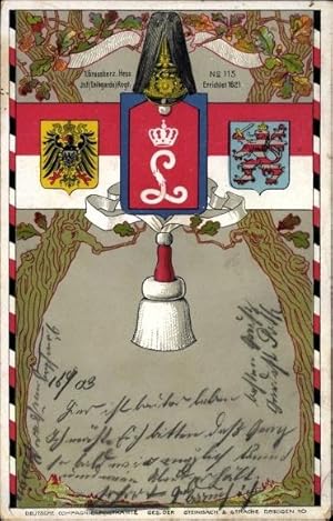Regiment Wappen Litho 1. Großherzoglich hessisches Infanterie Leibgarde Regiment No. 115