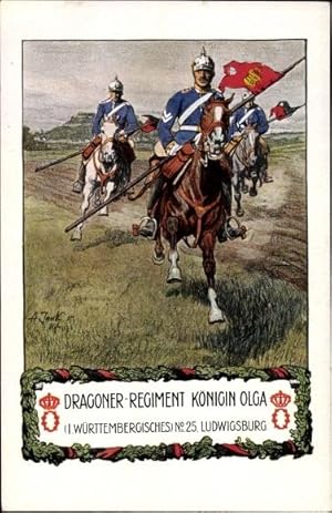 Regiment Ansichtskarte / Postkarte Dragoner Regiment Königin Olga, 1. Württembergisches No. 25 Lu...