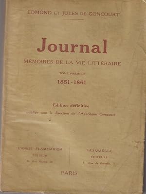 Imagen del vendedor de Journal memoires de la vie litteraire. Tome premier 1851-1861 a la venta por Librodifaccia