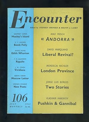 ENCOUNTER MAGAZINE 106 - July 1962 Vol. XIX No. 1 - includes Two Stories by Jorge Luis Borges, an...