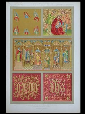 FRENCH GOTHIC EMBROIDERY DESIGNS, 1877 LITHOGRAPH- L'ORNEMENT DES TISSUS, DUPONT-AUBERVILLE, BROD...