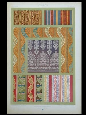 PERSIAN SILK DESIGNS - 1877 LITHOGRAPH - L'ORNEMENT DES TISSUS, DUPONT-AUBERVILLE, SOIERIE