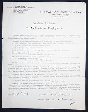 Confidential Application [application for employment to YMCA Department of Service]