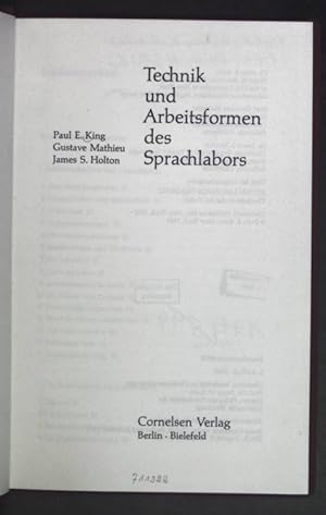 Image du vendeur pour Technik und Arbeitsformen des Sprachlabors. mis en vente par books4less (Versandantiquariat Petra Gros GmbH & Co. KG)