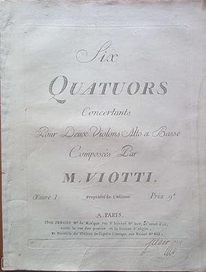 Immagine del venditore per Six quatuors concertants pour deux violons, alto et basse. Oeuvre I. venduto da Flix ALBA MALZIEU