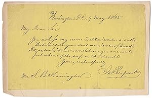 Autograph letter signed ("Jno. Pierpont"), in verse, to S. B. Harrington, Washington D. C.