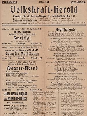 Volkskraft-Herold. März 1920. Anzeiger für die Veranstaltungen des Volkskraft-Bundes e.V.