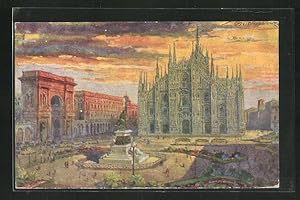 Artista-Cartolina G. Guerzoni: Milano, Piazza del Duomo