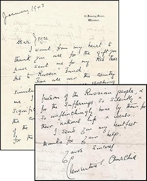 A January 1943 wartime facsimile autograph letter from Clementine Churchill on 10 Downing Street ...