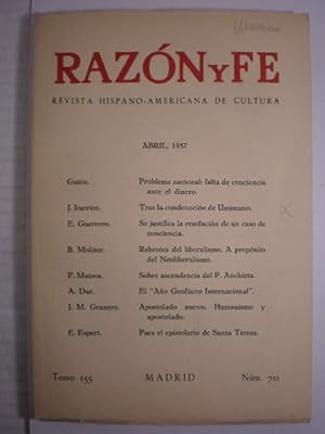 Imagen del vendedor de Razn y Fe Num. 711 - Abril 1957 a la venta por Librera Antonio Azorn