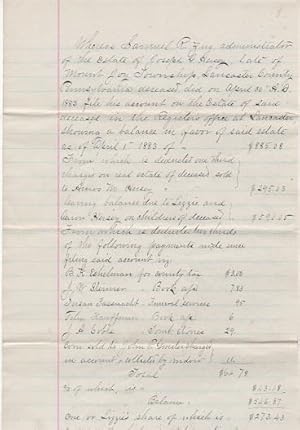 1885 HANDWRITTEN RELEASE TO LIZZIE HEISEY OF THE LEGACY FROM HER LATE FATHER'S ESTATE, EXECUTED B...