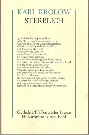 Sterblich. Gedichte.Mit 12 Original-Holzschnitte von Alfred Pohl. (Signiertes Exemplar)