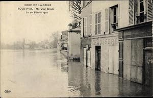 Ansichtskarte / Postkarte Bougival Yvelines, Quai dévasté, Inondations Février 1910, Magasin de C...