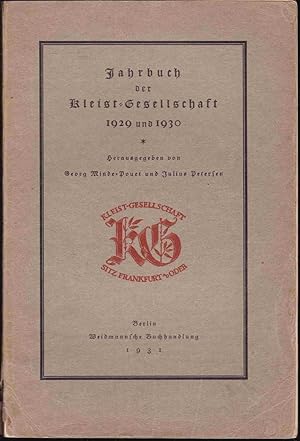 Bild des Verkufers fr Jahrbuch der Kleist-Gesellschaft 1929 und 1930 zum Verkauf von Graphem. Kunst- und Buchantiquariat