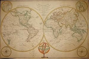 Imagen del vendedor de Mappe-Monde divise en deux Hemispheres Oriental et Occidental assujetties aux dernires Dcouvertes, de M.rs de Bouganville, Surville, Cartret, Wallis, Furneau, Cook &c. a la venta por Libreria Ex Libris ALAI-ILAB/LILA member