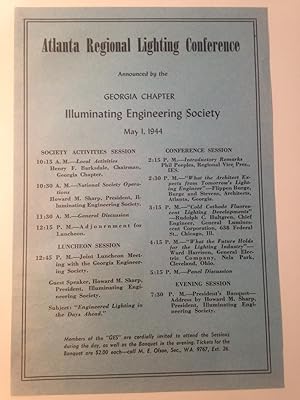 Seller image for Atlanta Regional Lighting Conference Announced by the Georgia Chapter Illuminating Engineering Society May 1, 1944 for sale by T. Brennan Bookseller (ABAA / ILAB)