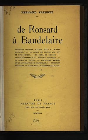 Bild des Verkufers fr De Ronsard a Baudelaire. zum Verkauf von Antiquariat Bookfarm