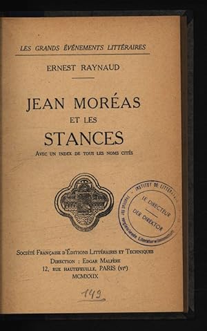 Seller image for Jean Moreas et les stances. Avec un index de tout les noms cites. for sale by Antiquariat Bookfarm