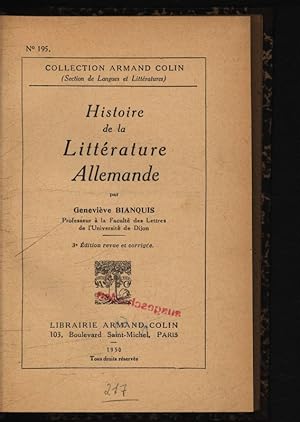 Bild des Verkufers fr Histoire de la Litterature Allemand. zum Verkauf von Antiquariat Bookfarm