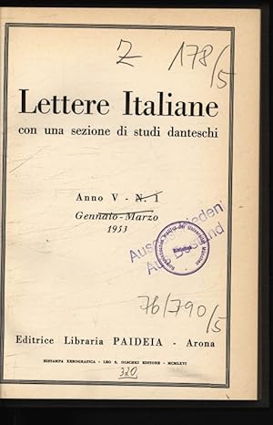 Seller image for Lettere Italiane, con una sezione di studi danteschi. Anno V, N. 1, 1953. for sale by Antiquariat Bookfarm