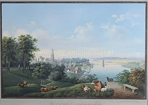 Immagine del venditore per GEZICHT OP ARNHEM Vue de la ville d Arnheim vers Bommel" Gouache op gekleurd papier vervaardigd door Louis Bleuler ca venduto da Inter-Antiquariaat Mefferdt & De Jonge