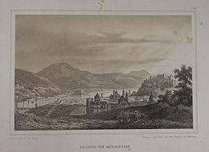 Salzburg vom Mönchsberge. Lithographie n. Jul. Adam. München, Max Ravizza um 1850, 12,5 x 19 cm