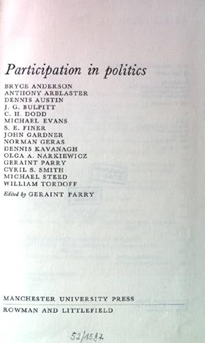 Bild des Verkufers fr Participation in Politics. zum Verkauf von books4less (Versandantiquariat Petra Gros GmbH & Co. KG)