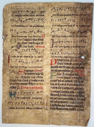 Medieval neumes music manuscript. Missale fragment on vellum. Manoscritto musicale medievale Miss...