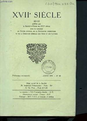 Bild des Verkufers fr XVIIe sicle n88 - Anne 1970 : La vogue des vers mls dans la posie du XVIIe sicle, par W.th. Elwert - L'autre version dramatique de "Josaphat" au XVIIe sicle, par Spire Pitou - Un problme de paternit : Qui a crit la Dissertation sur la Joconde ? zum Verkauf von Le-Livre