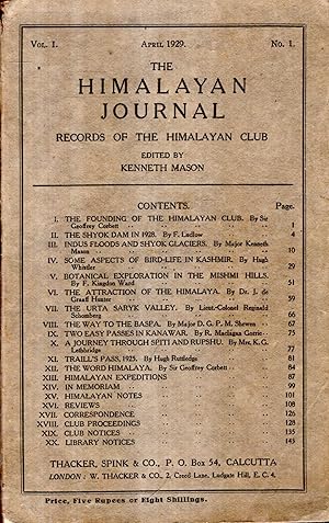 Immagine del venditore per The Himalayan Journal : Records of the Himalyan Club, volume I (1) April 1929 venduto da Pendleburys - the bookshop in the hills