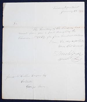 Autograph signed letter as Assistant Secretary of the Treasury to James McCubbin Lingan