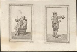 Man in Barrel Chair smoking WITH Man standing pouring a drink