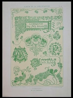 FRENCH ART NOUVEAU ORNAMENTS - 1898 PRINT - BONVALLET, TYPEFACES, TYPOGRAPHY, VIGNETTES, TYPOGRAPHIE