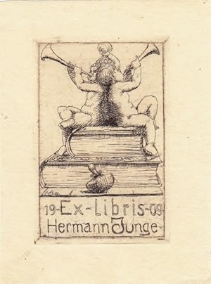 Immagine del venditore per Ex-Libris Hermann Junge. Drei posaunende Putti auf Bchern. venduto da Antiquariat  Braun