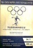 (Olympiade 1952) Leichtathletik-Tagesprogramm: XV OLYMPIA HELSINKI 1952 - Päiväohjelma / Daily Pr...