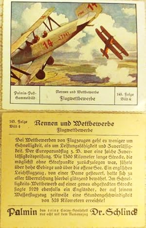 Bild des Verkufers fr Palmin-Post-Sammelbild FLUGWETTBEWERBE aus der Serie 145 "Rennen und Wettbewerbe", Bild 4. zum Verkauf von Antiquariat Ursula Hartmann