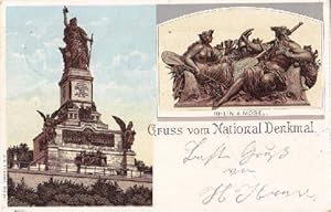 Gruss vom National-Denkmal. Ansichtskarte in Farblithographie. Abgestempelt Niederwald 11.09.1901...