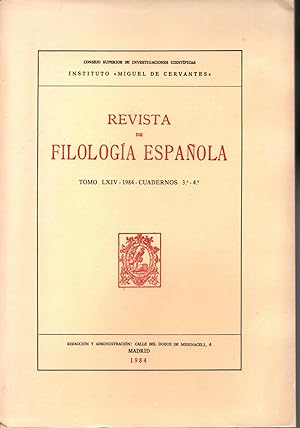 Bild des Verkufers fr Revista de filologia espanola,tomo LXIV,cuadernos3,4 zum Verkauf von JP Livres