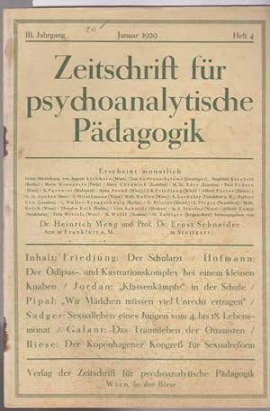 Seller image for Heft 4. Januar 1929. Zeitschrift fr psychoanalytische Pdagogik. III. Jahrgang. for sale by Fundus-Online GbR Borkert Schwarz Zerfa