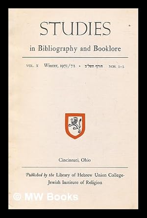 Immagine del venditore per Studies in bibliography and booklore, vol. 10 Winter 1971-72 venduto da MW Books
