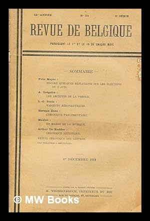 Image du vendeur pour Revue de Belgique (44 annee - 3 serie) - 1 Decembre 1912 mis en vente par MW Books