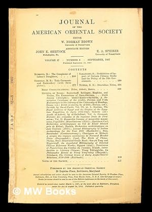 Image du vendeur pour Journal of the American Oriental Society: vol. 57: number 3: September, 1937 mis en vente par MW Books