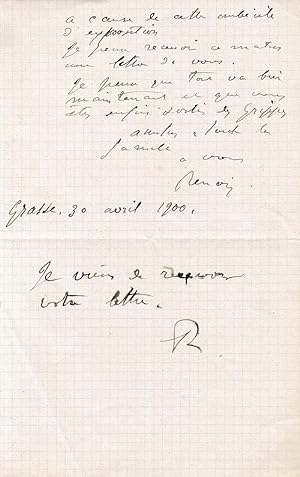 Auguste RENOIR Lettre autographe signe  Paul DURAND-RUEL: Auguste RENOIR